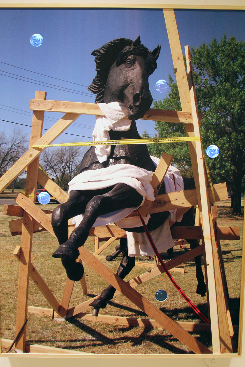 (above) Frances Bagley, 'Fury,' 2010. Digital print, video and dvd players, 73 x 53 x 5 inches