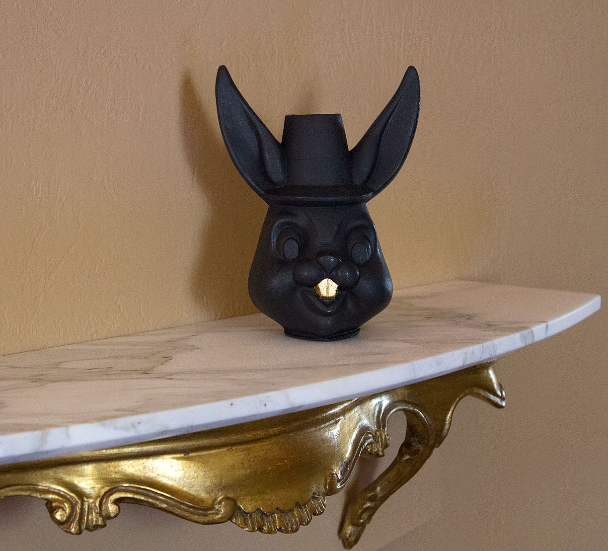 'Bunnies,' 2012; one of a series of four; resin, metal leaf, enamel