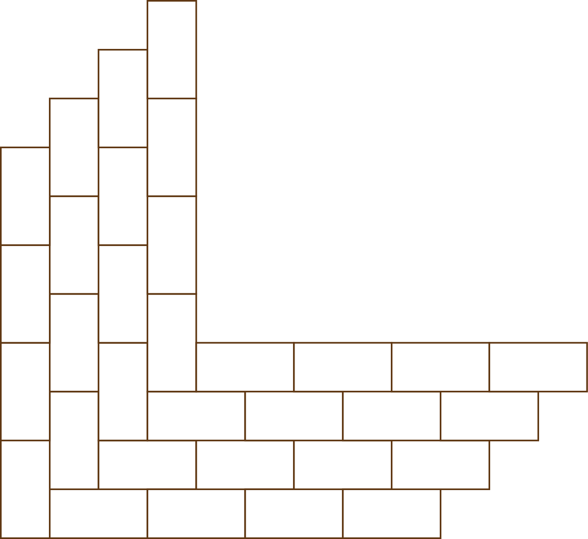 (above) For each step and the frame on the top level, the corner is set in a herring-bone bond, while the rest of the bricks continue away from the corner in a stretcher design.