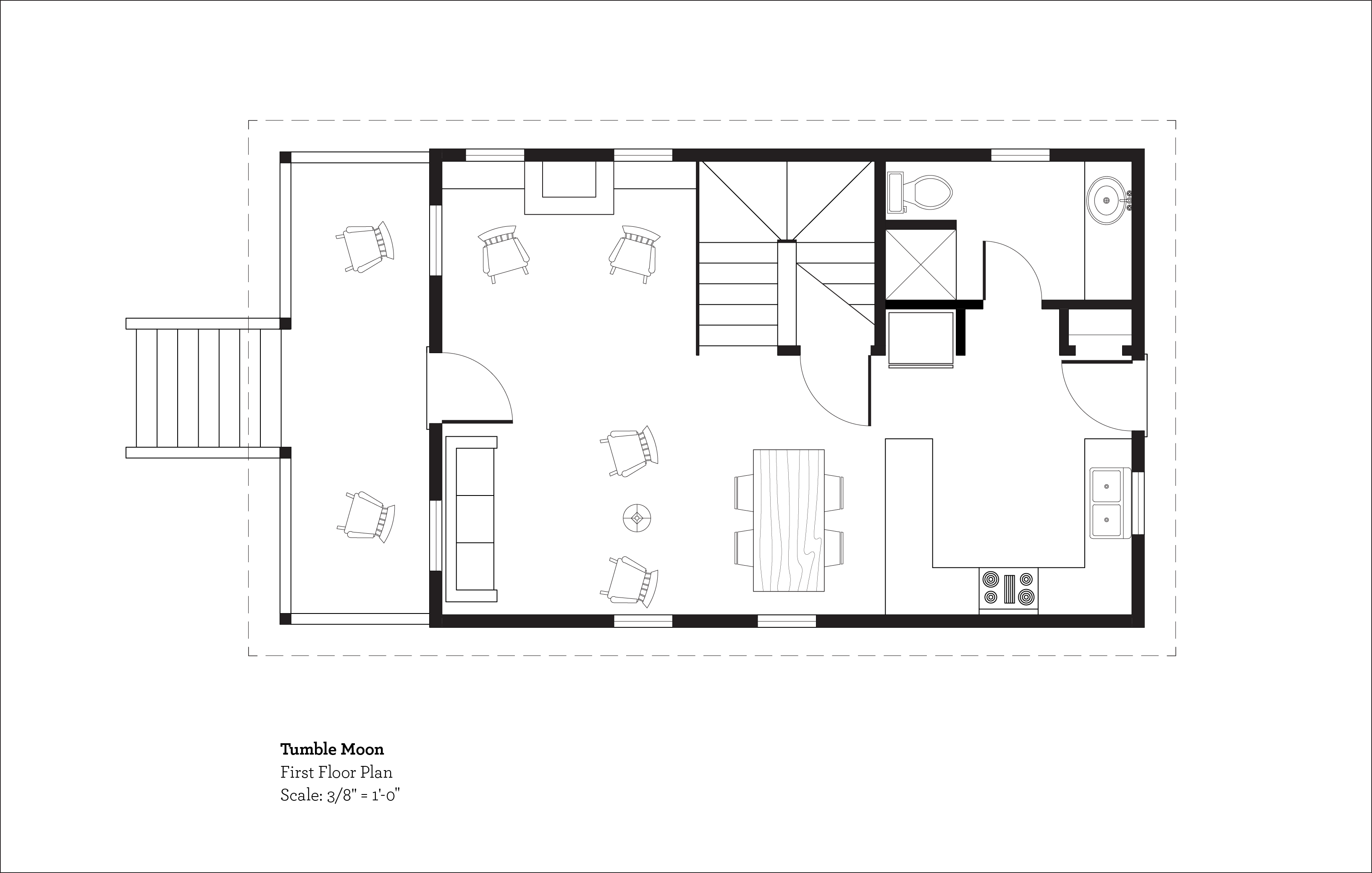 (above) The ground floor has a total of 532 square feet. The furniture is just for placement suggestions and scale. The couch was to be a pull-out queen sleeper, but we’ve since changed our minds, because it’s too massive. Under the stair is where the storm shelter will be located. Also the kitchen has since been rearranged, but it’s still in the same spot. Stay tuned for this new drawing.