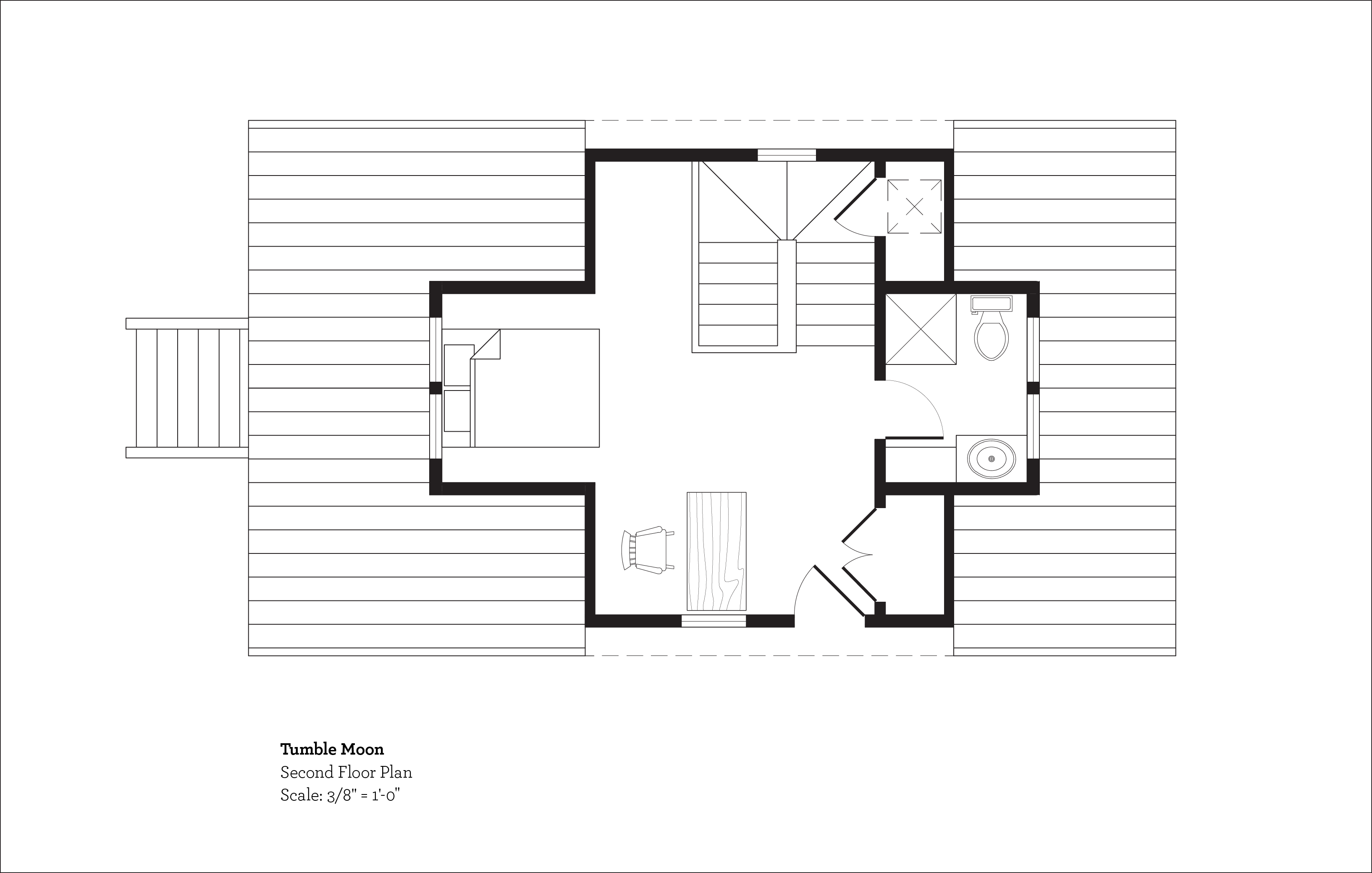 (above) The second floor with the master bedroom and bath has a total of 290 square feet. The washer and dryer is located in a closet on the middle staircase landing. The exterior door is for emergency escape, but I don’t know what the escape ladder will be yet.