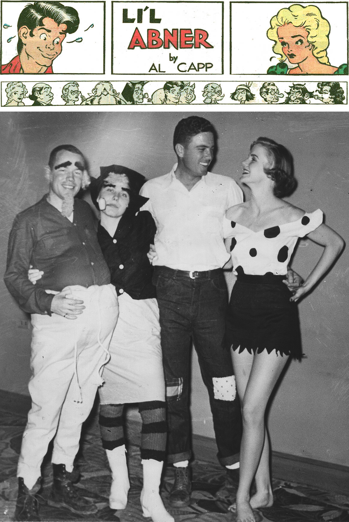 (above left to right) Godfrey and Mary Ann Collins as Pappy and Mammy Yokum, Ed and Joy Bell as Li'l Abner and Daisy Mae