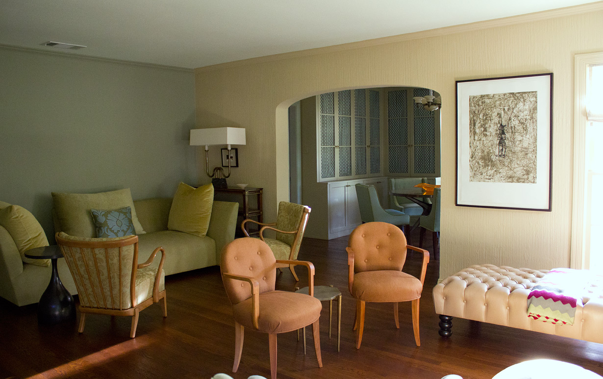 Two new but old side chairs have been added. Next week a large-scale painting will be hung behind the sofa.
