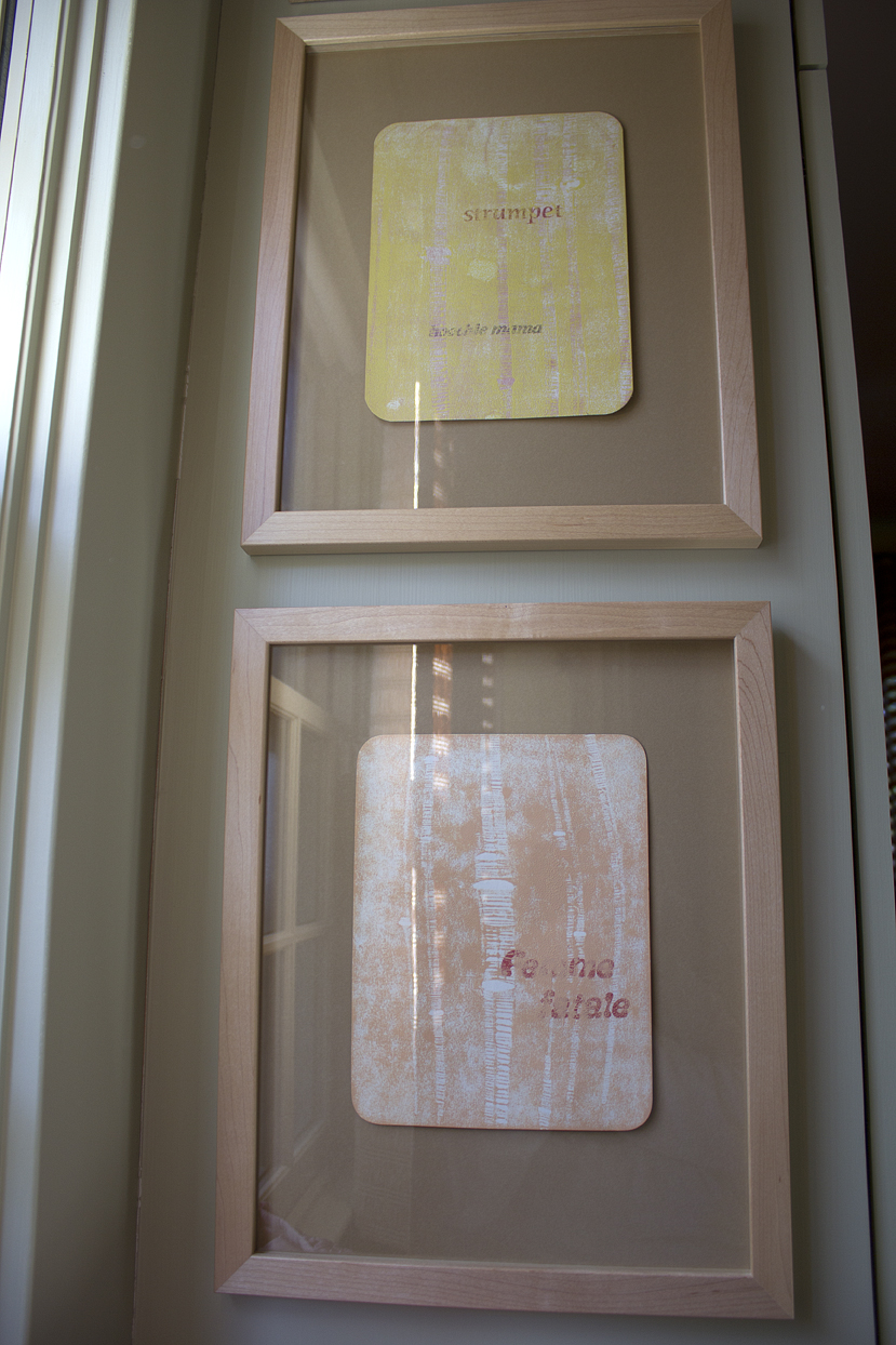 (above) Originally these prints were to be displayed in a group of eleven on a single wall, and the framing design was chosen for that location. This design choice is not ideal for the dressing room, but I wasn't willing to spend any more money when it came time to hang them. Maybe some time in the distant future, I will have these reframed.
