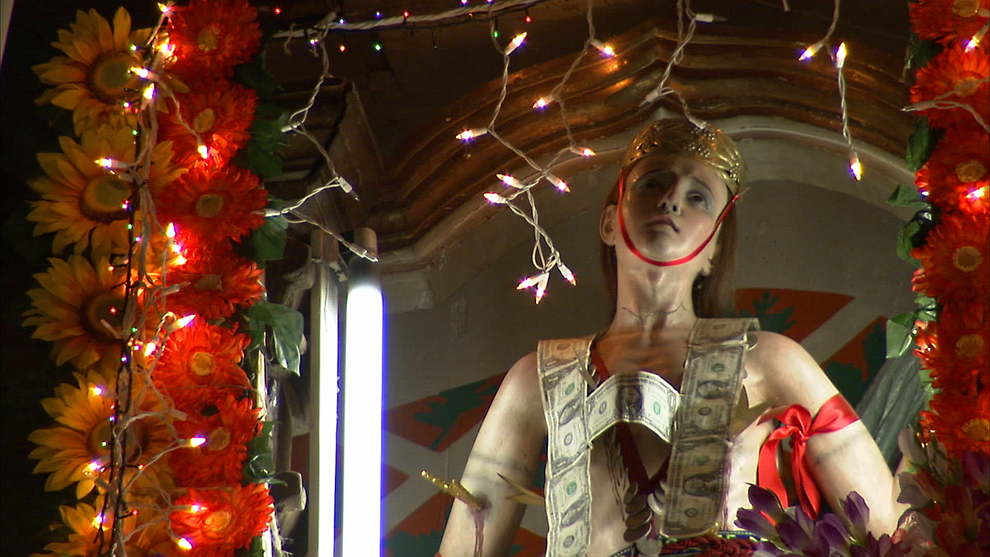 Above is a still from Quin Mathews' video now showing in the third gallery at The MAC.