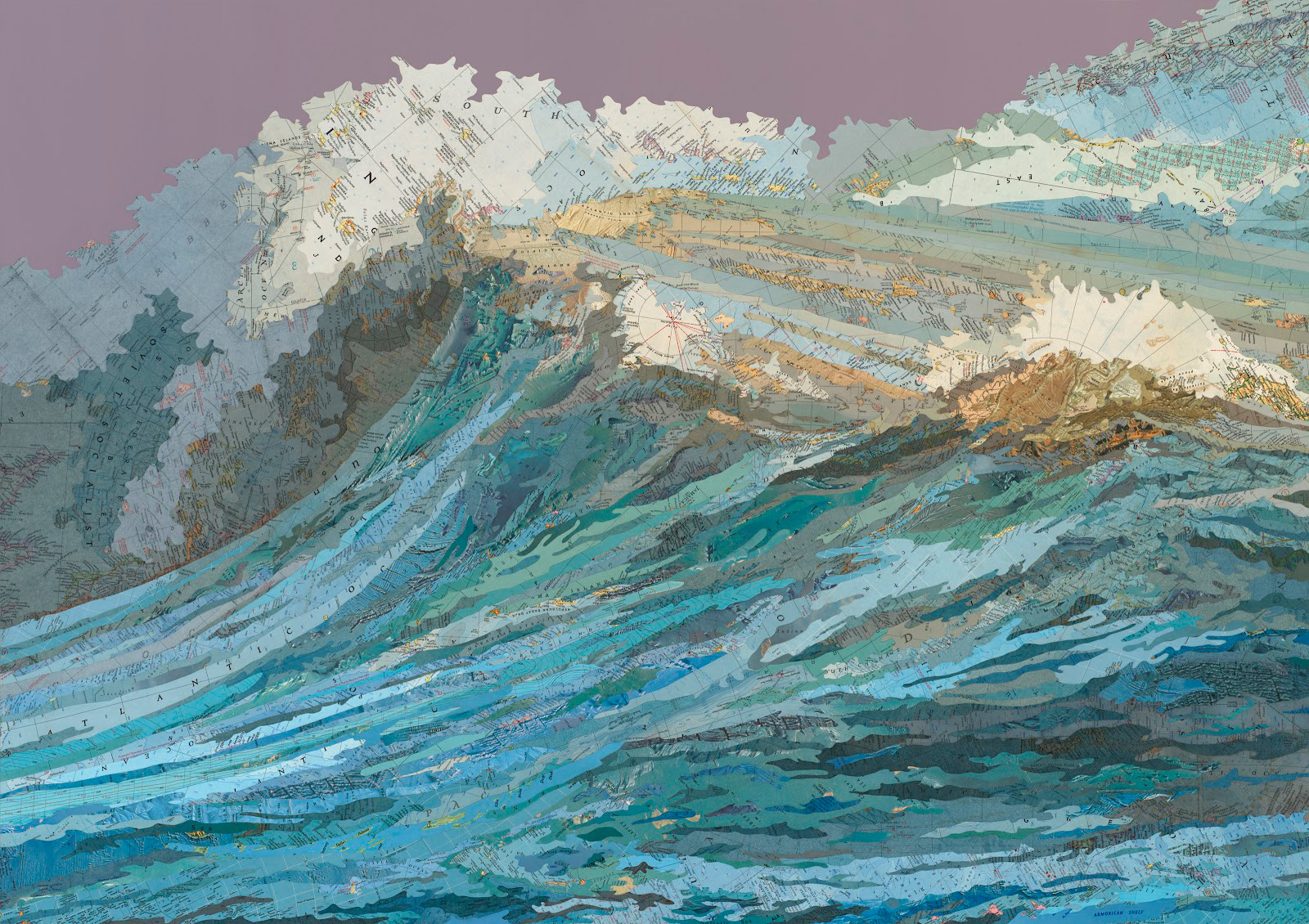 'The Rachel's Wave,' 2011, inlaid maps and acrylic on aluminum panel. Click on it for a larger version.